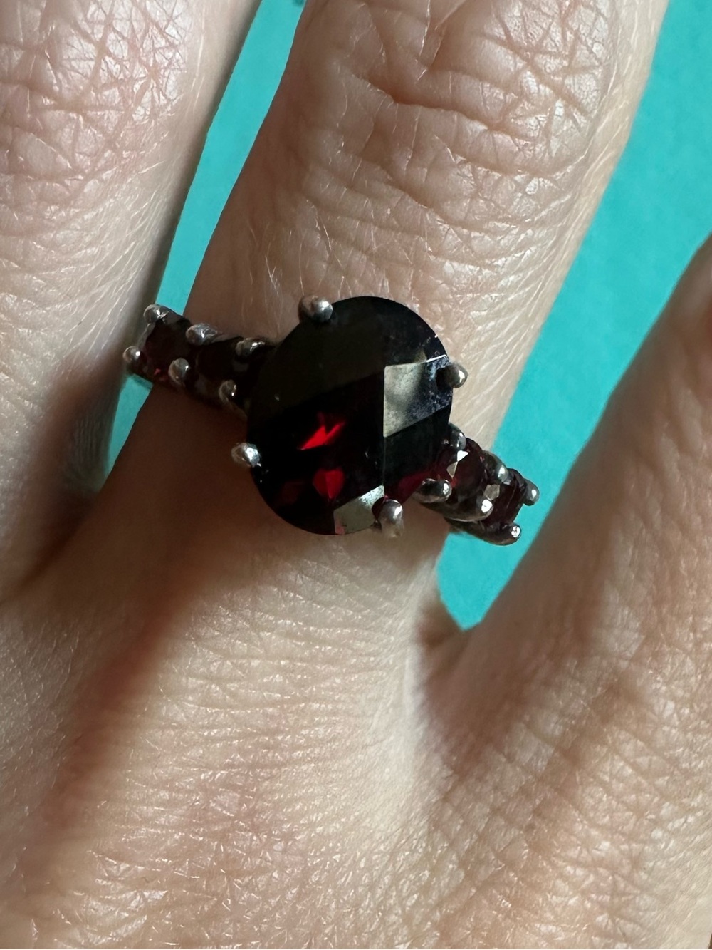 Vintage Sterling Garnet Cocktail Ring Size 6.25